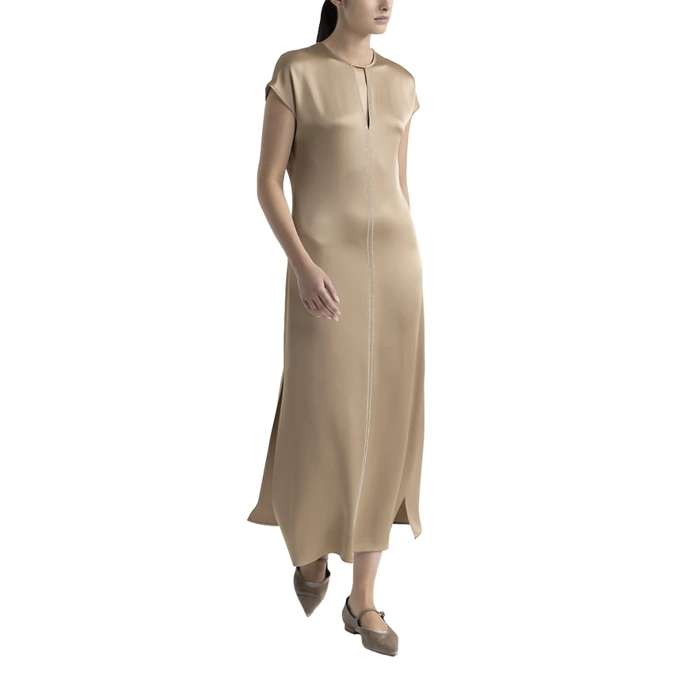 PESERICO Midi jurk met ronde hals Brown Dames