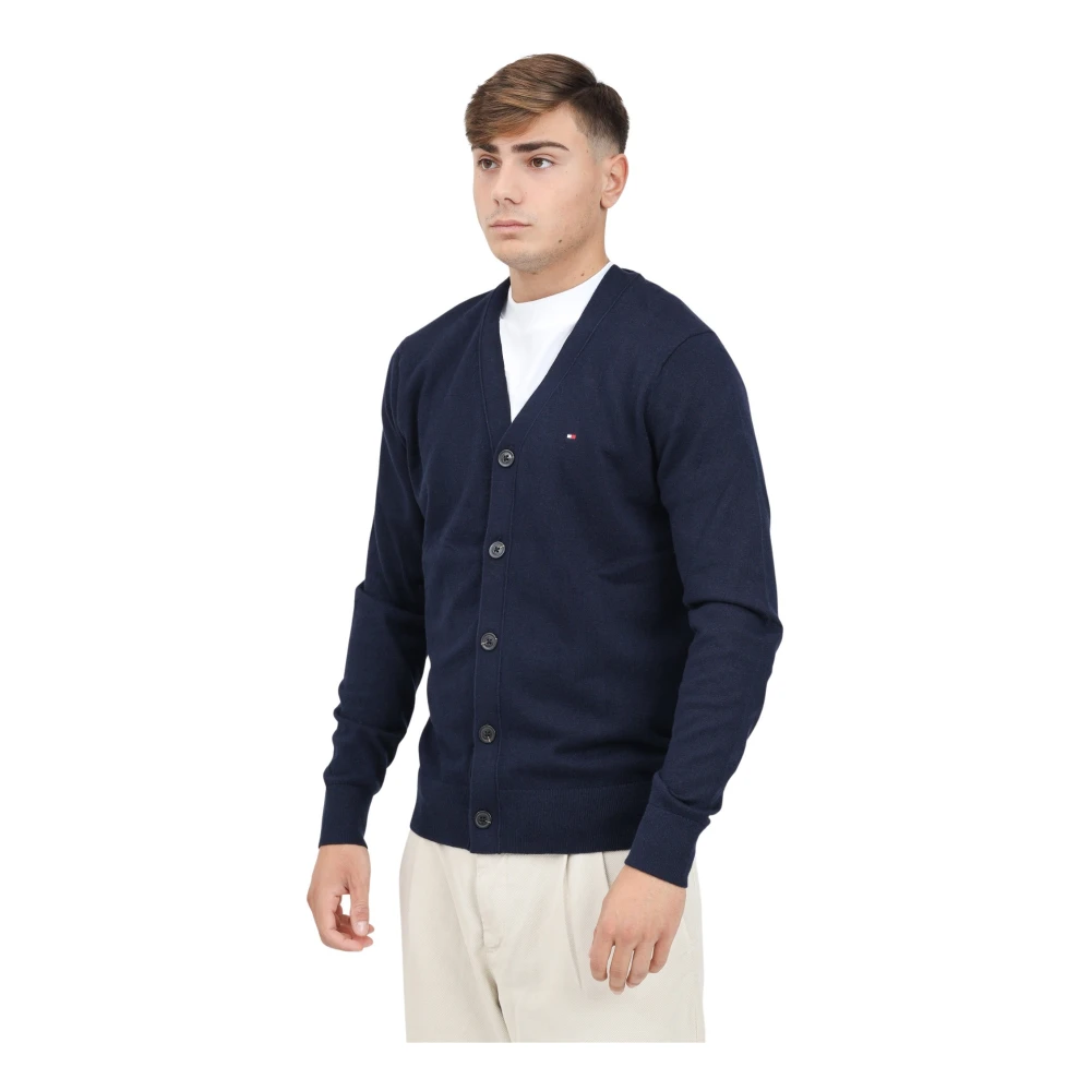 Tommy Hilfiger Blauwe Korte Cardigan met Vlag Borduurwerk Blue Heren
