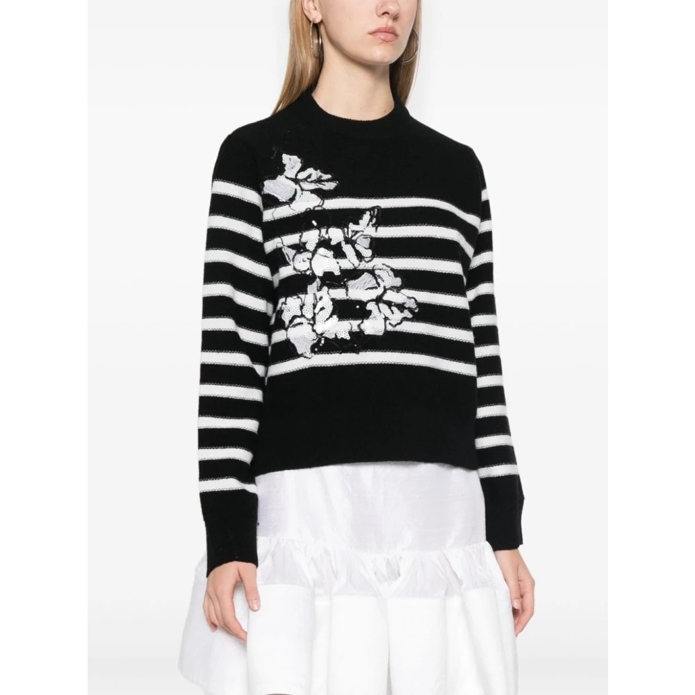 Ermanno Scervino Zwart Wolmix Gestreepte Trui Black Dames