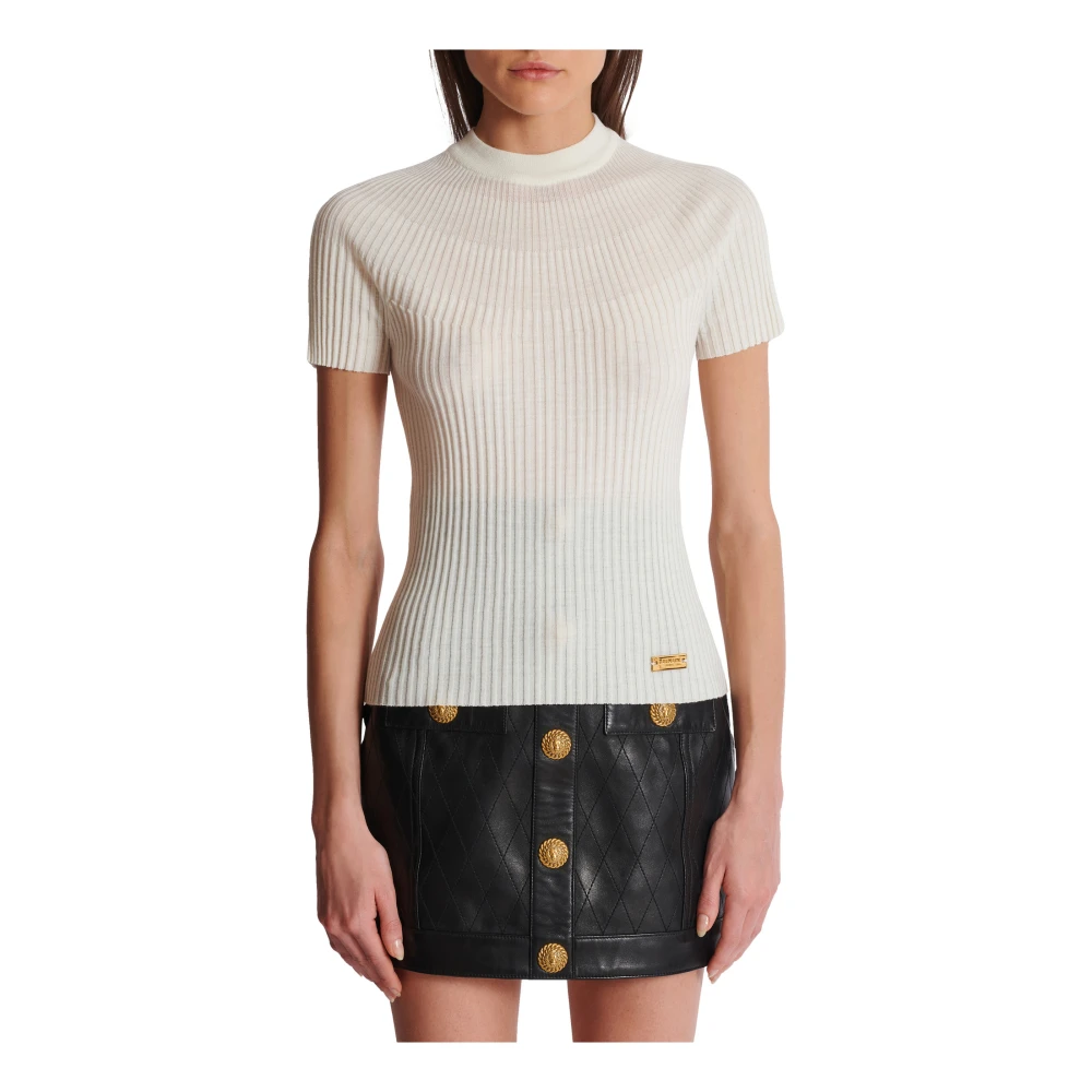 Balmain Geribbelde Gebreide Top Beige Dames