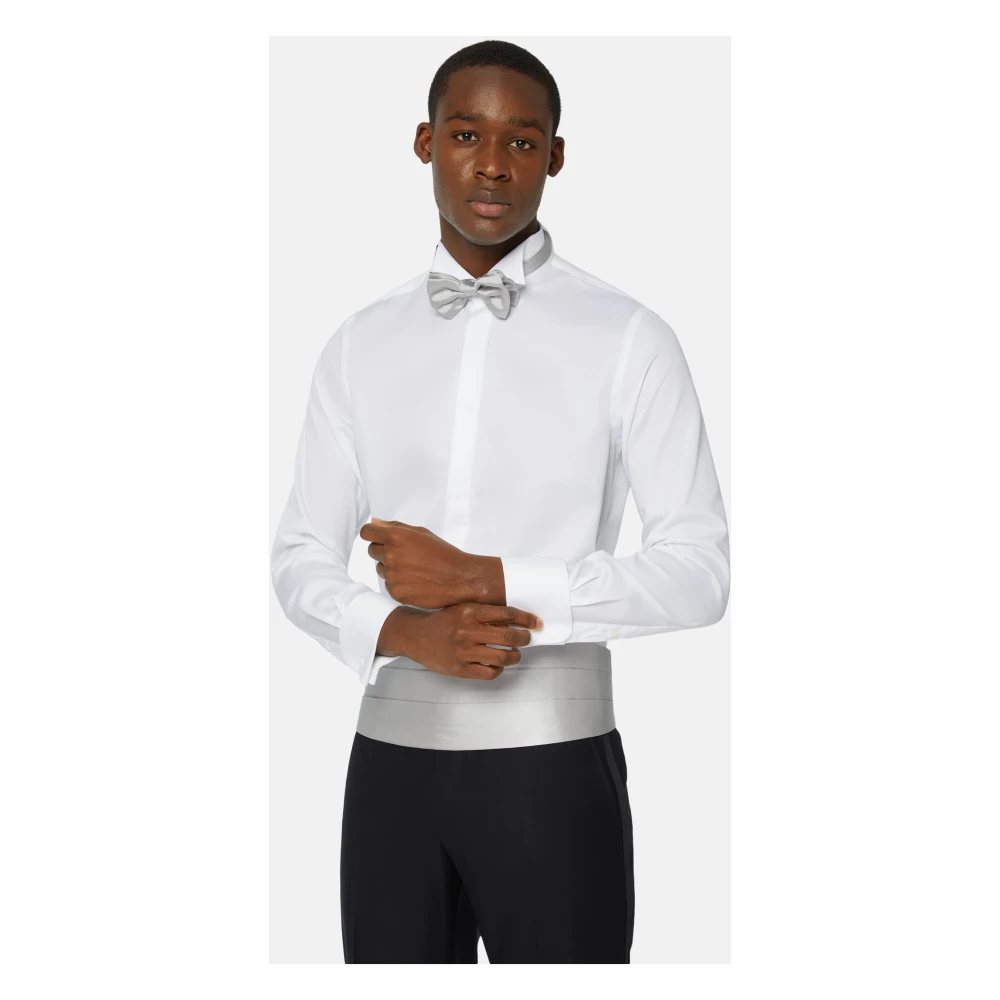 Boggi Milano Slim fit overhemd van katoensatijn White Heren