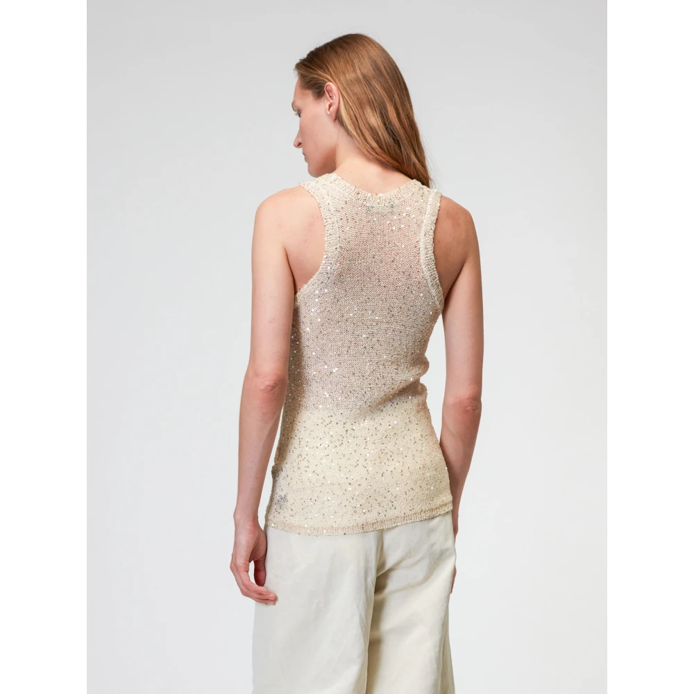 Roberto Collina Sprankelende Longsleeve Gebreide Top Beige Dames