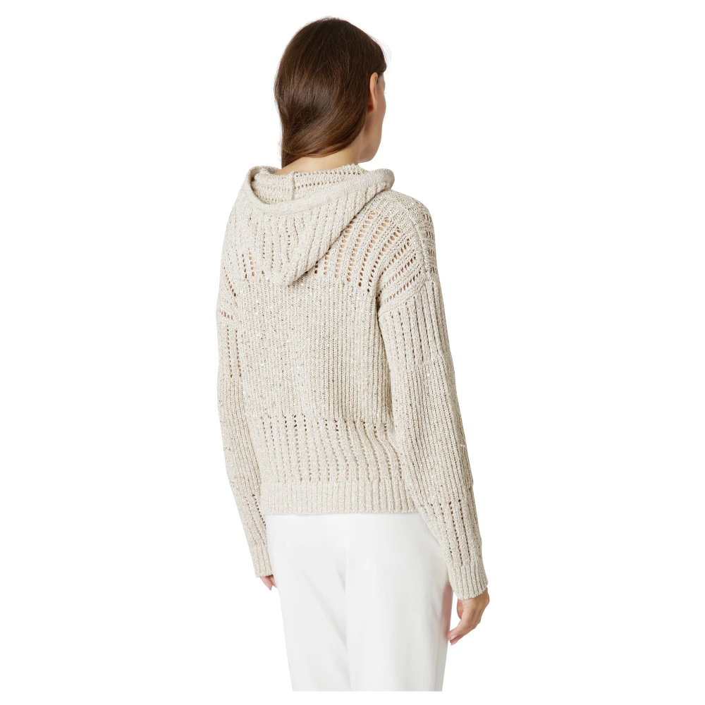 Eleventy Gestreepte Hoodie met Volledige Rits Beige Dames