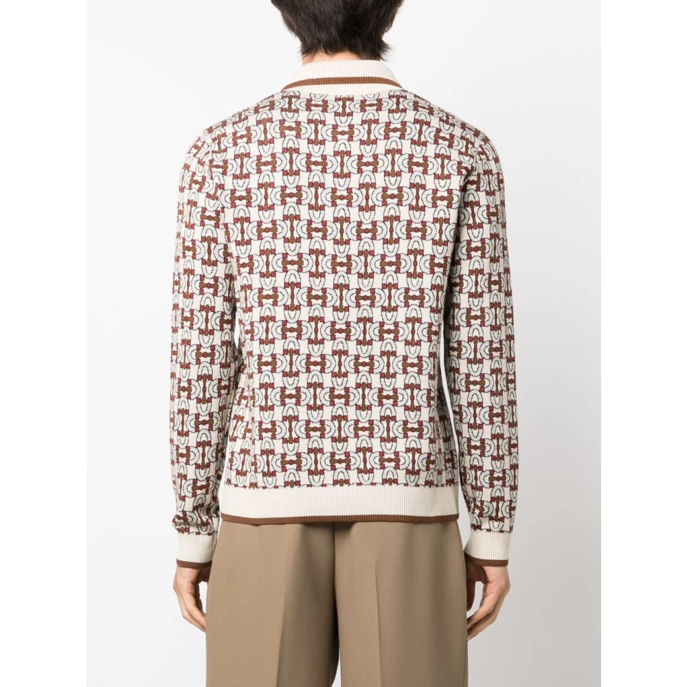 Gucci Beige Horsebit Jacquard Polo Sweater Beige Heren