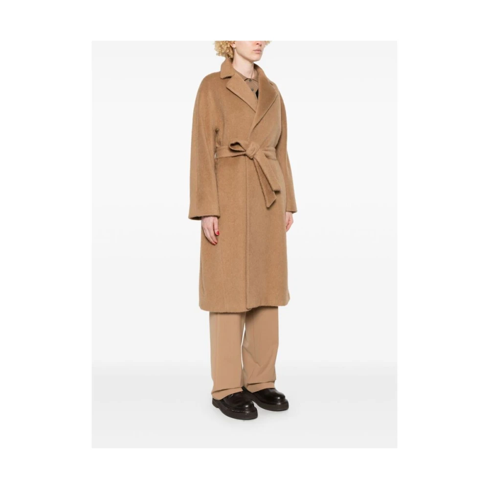 Herno Kameelbruine mantel met ceintuur en revers Beige Dames