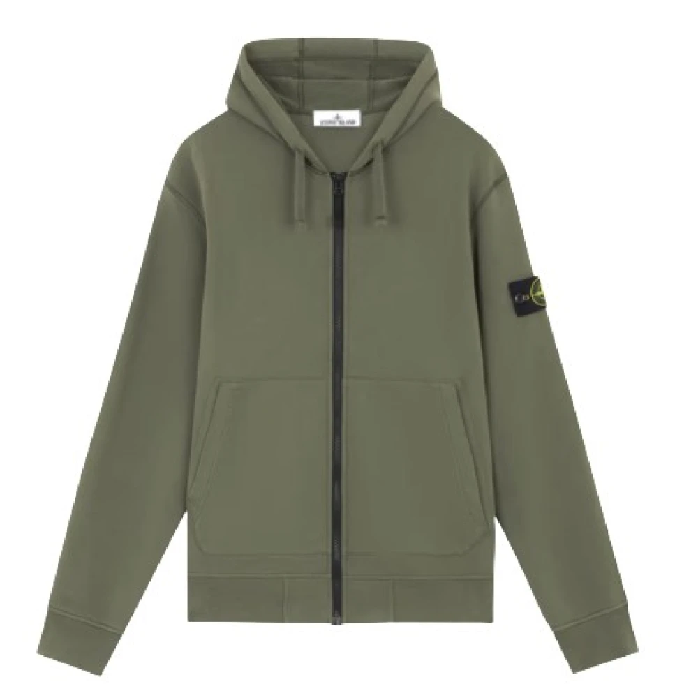 Stone Island Gecapuchonde Katoenen Sweatshirt met Rits Green Heren