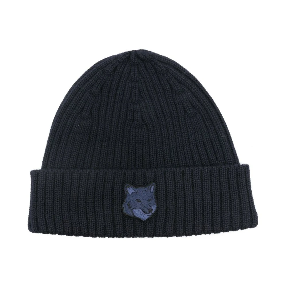 Maison Kitsuné Vos Hoofd Beanie Wollen Muts Blue Heren