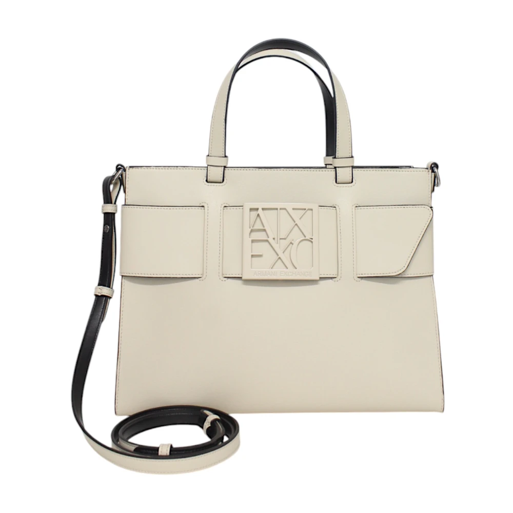 Armani Exchange Women's Beige Faux Leather Handbag With Front Logo