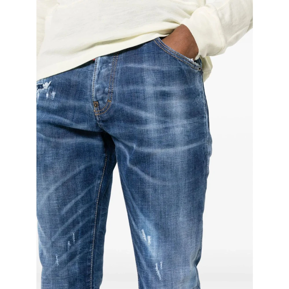 Dsquared2 Blauwe Gewassen Skinny Jeans met Versleten Details Blue Heren