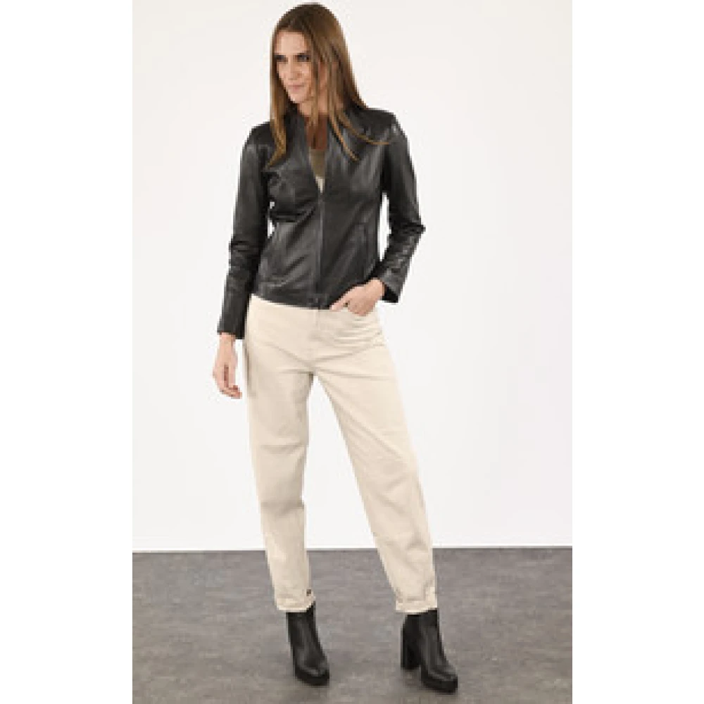 La Canadienne Zwarte lam lederen Spencer jas Black Dames