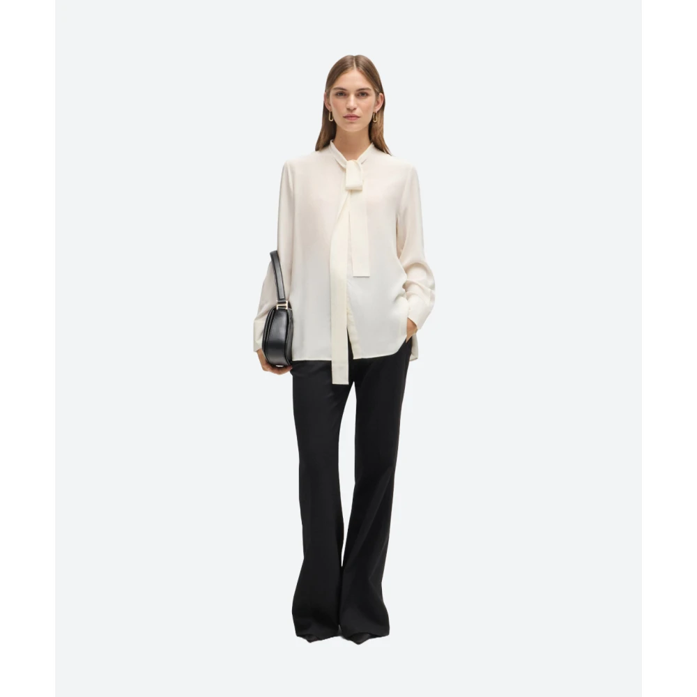 Hugo Boss Zijden blouse met strikkraag White Dames