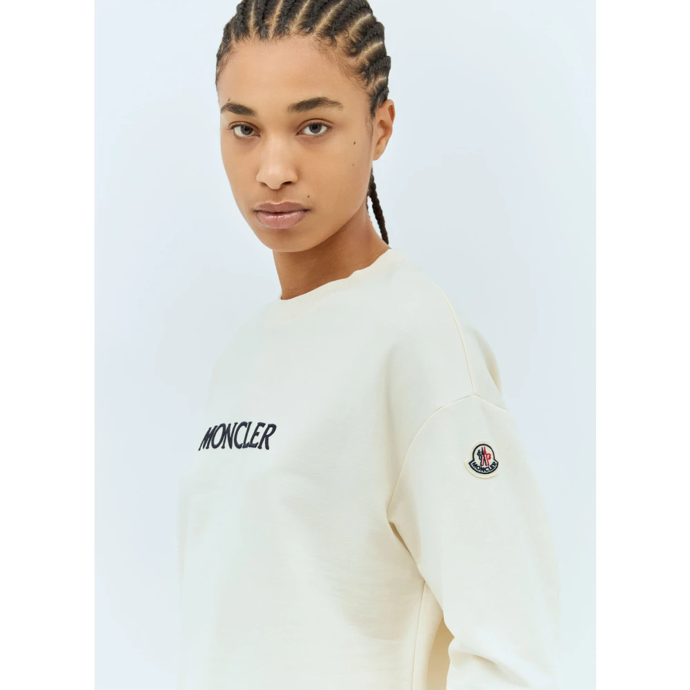 Moncler Katoenen Jersey Logo Borduurwerk Sweatshirt Beige Dames