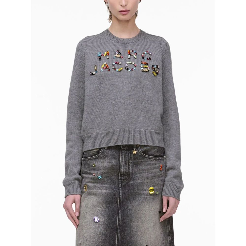 Marc Jacobs Kristal Logo Grijs Wol Trui Gray Dames