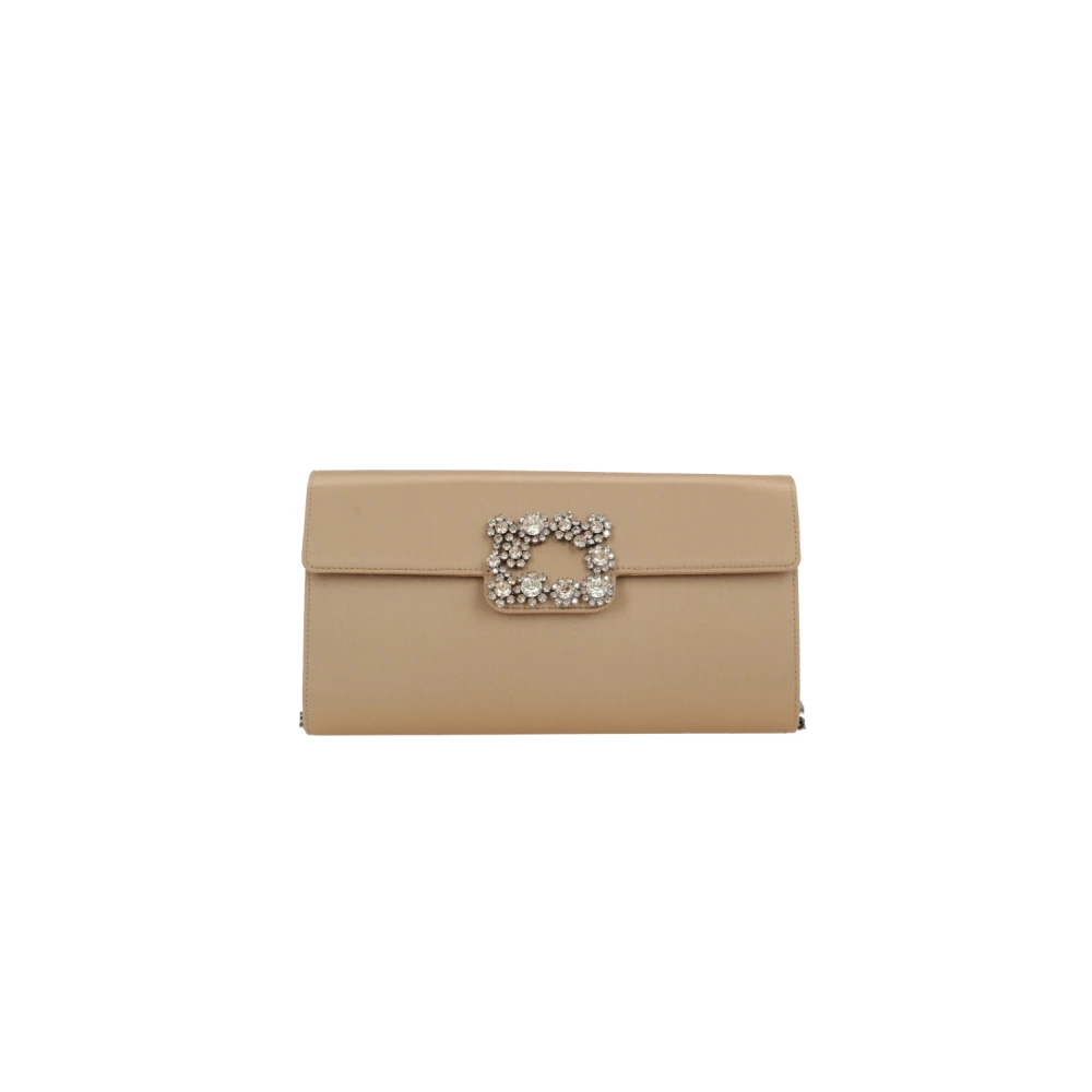Roger Vivier Donker Beige Satijnen Clutch met Ketting Beige Dames