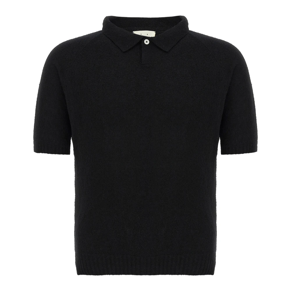Ma'ry'ya Men's Black Bouclé Cotton Polo Shirt