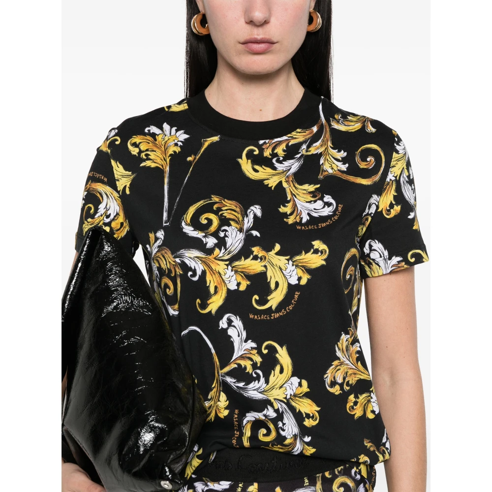 Versace Jeans Couture Zwart Goud Barocco T-Shirt Multicolor Dames