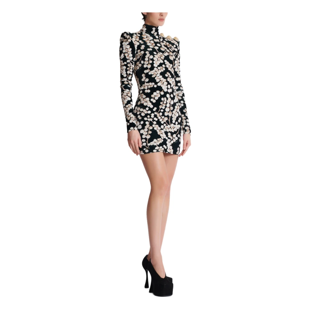 Balmain Fluwelen jurk met open rug en rode bessenprint Black Dames