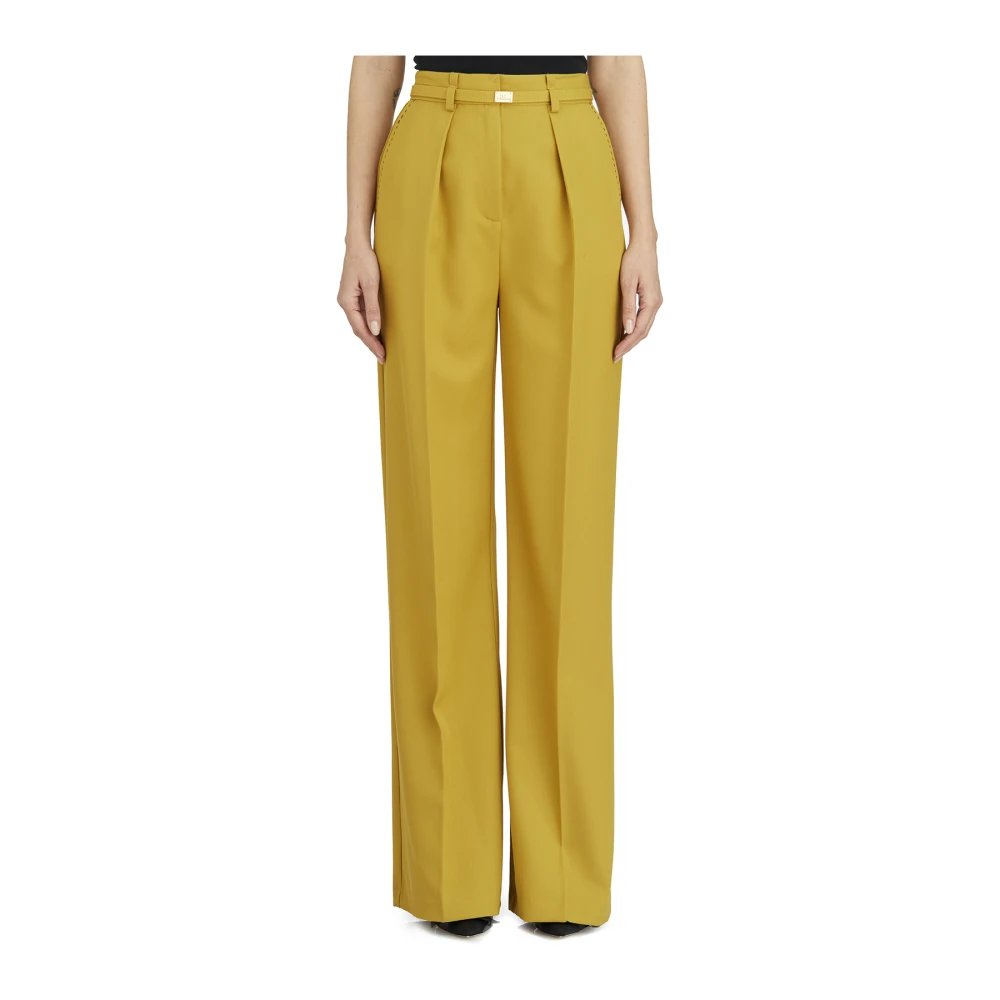 Elisabetta Franchi Wollen Hoge Taille Broek Yellow Dames