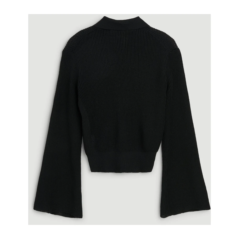 Soulland Doorschijnende Polo Jumper met Wijd Uitlopende Mouwen Black Dames