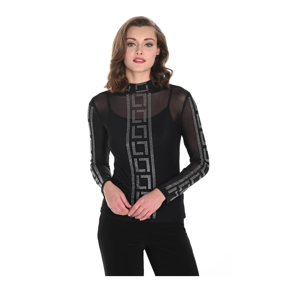Frank Lyman Mesh Blouse met Similisten Detail Black Dames