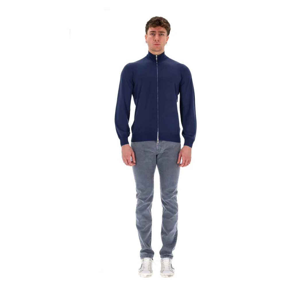 BRUNELLO CUCINELLI Luxe Wol-Kasjmier Volledige Rits Trui Blue Heren