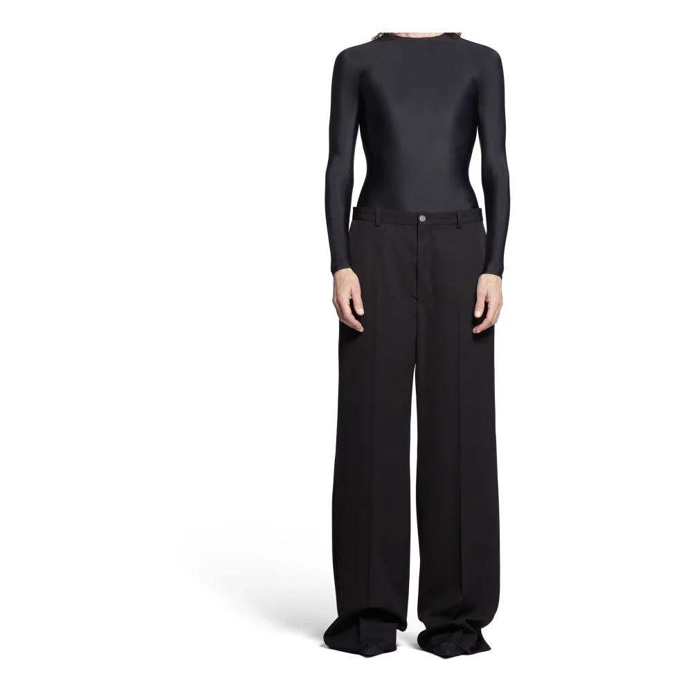 Balenciaga Zwarte Wollen Flared Broek Black Heren