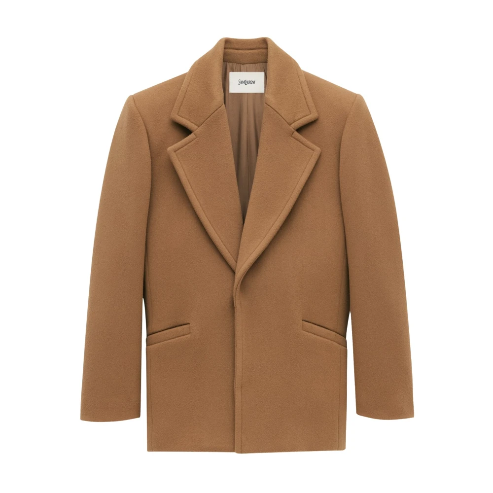 Saint Laurent Camel Wollen Korte Jas Brown Dames