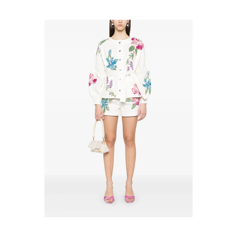 Patbo Wit knoopsluiting bovenkleding met riem White Dames
