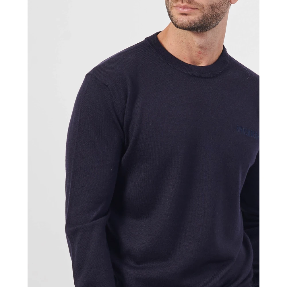 Bikkembergs Blauwe Sweater Basic Lange Mouw Blue Heren