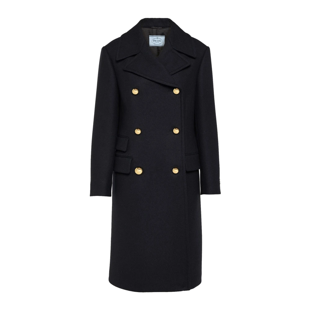Prada Blue Double-Breasted Coats, Female, S, Double-Breasted Wool Coat