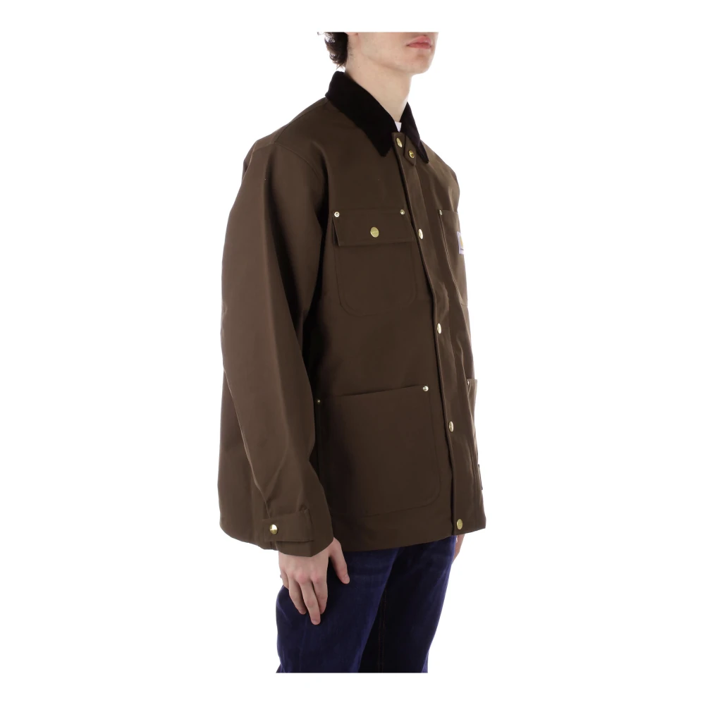 Carhartt WIP Logo Front Zip Jas Vier Zakken Brown Heren