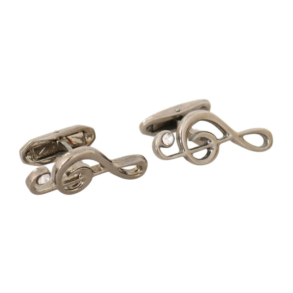Dolce & Gabbana Men's Gray Clips Bars, One Size, Elegant Silver Tremble Clef Cufflinks