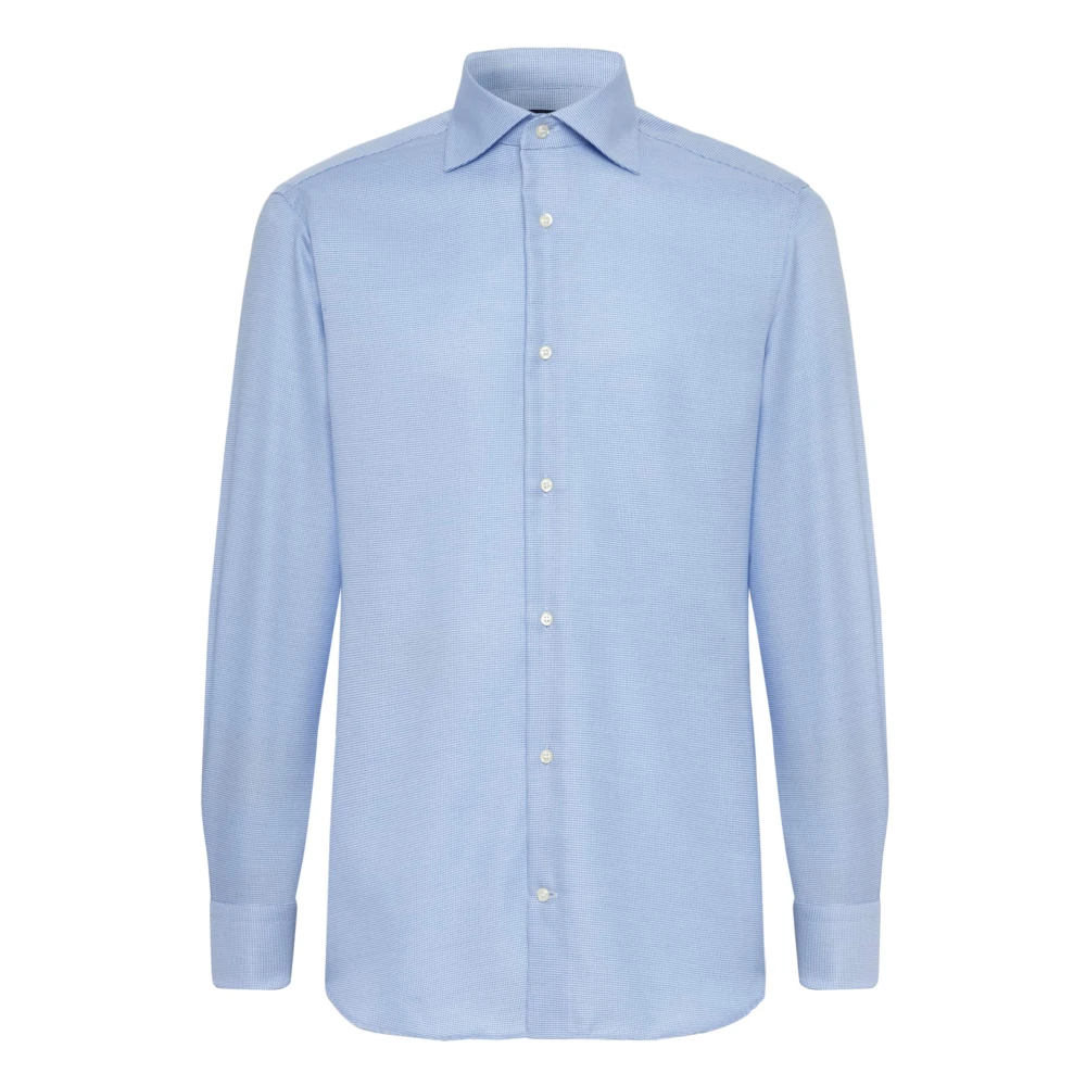 Boggi Milano Ultimate NON Iron Houndstooth Katoenen Overhemd Slim Fit Blue Heren