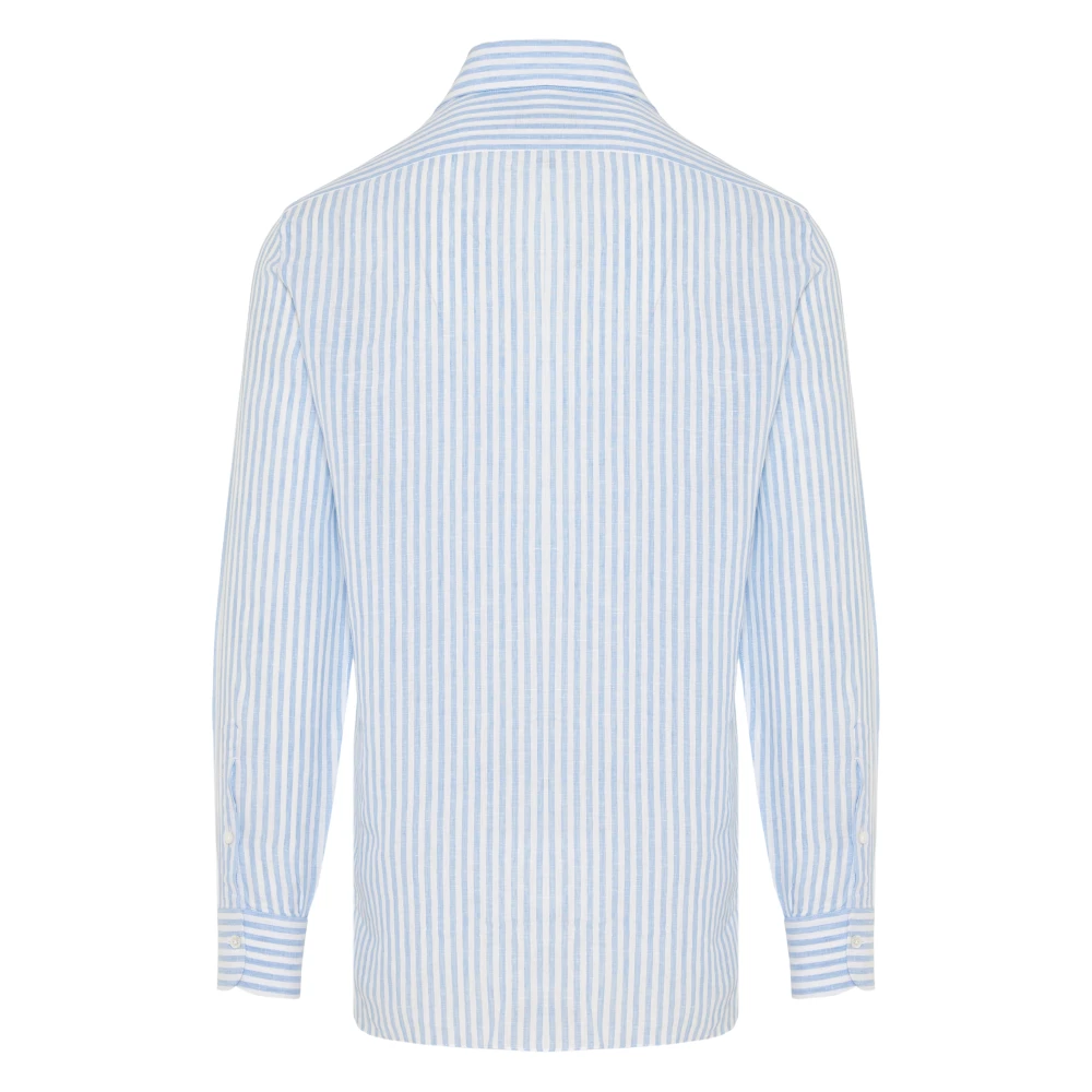 Barba Gestreept Linnen Overhemd Made in Italy Blue Heren