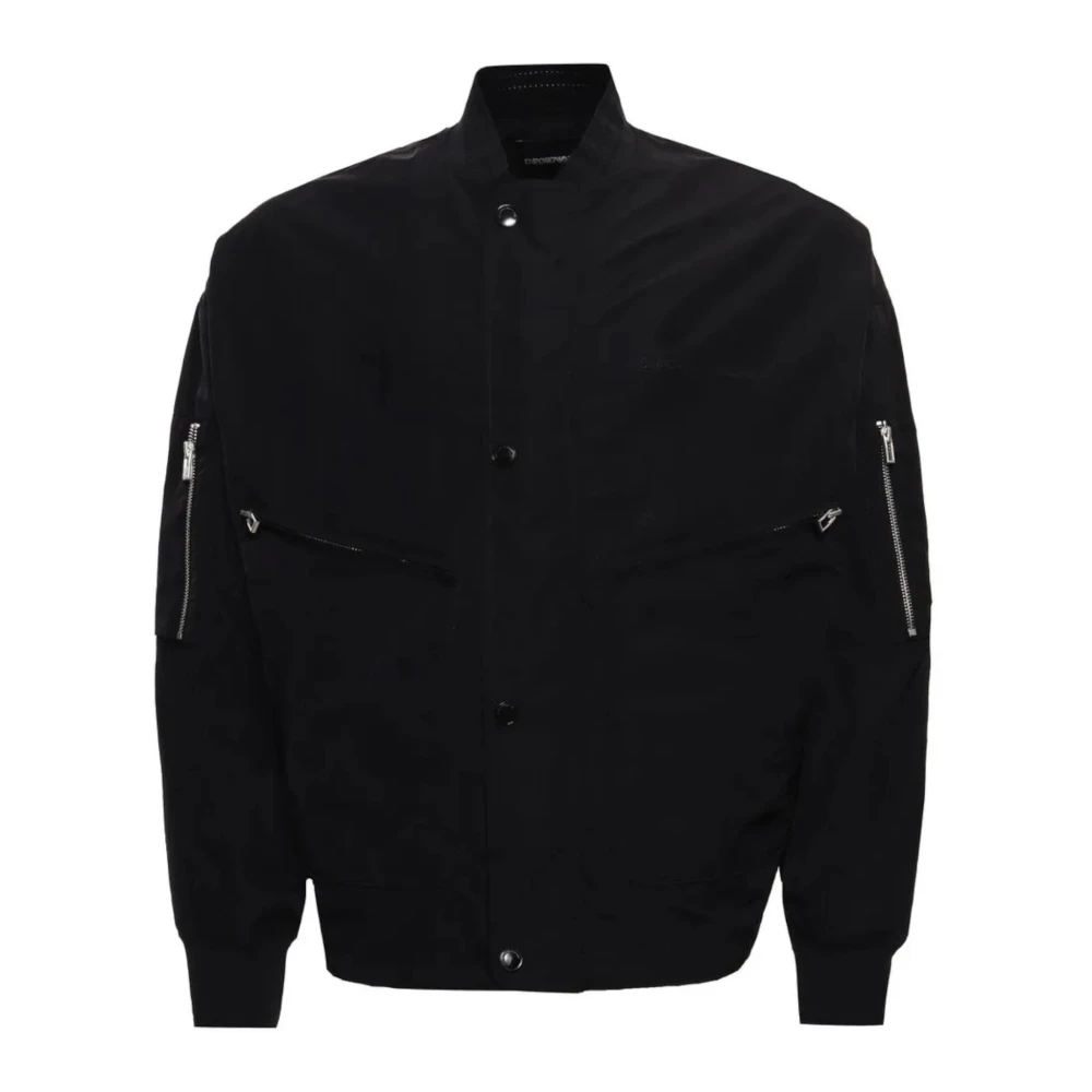 Emporio Armani Zwarte Blouson Jas met Logo Lettering Black Heren