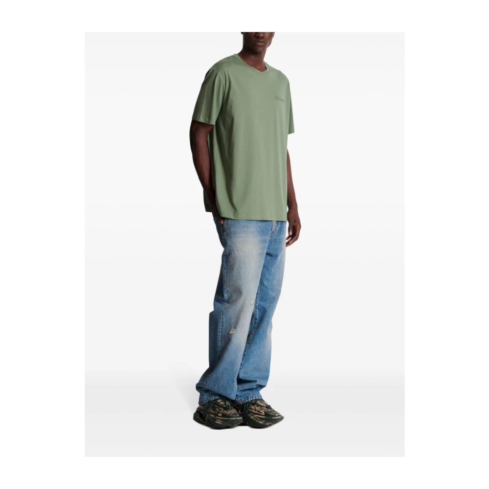 Balmain Geborduurd Logo Olijfgroen T-Shirt Green Heren
