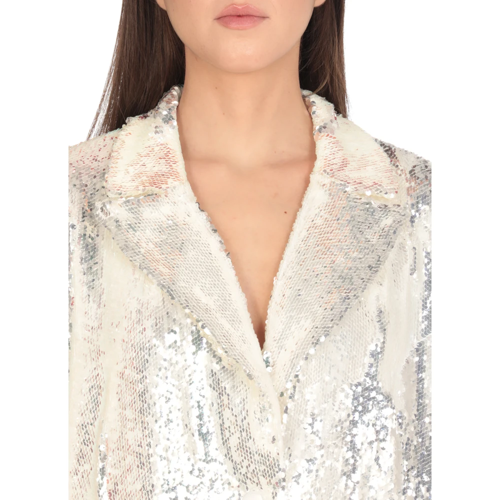 Rotate Birger Christensen Pailletten blazer met piek revers White Dames