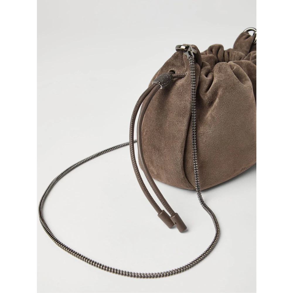BRUNELLO CUCINELLI Taupe Bruine Trekkoord Schoudertas Brown Dames