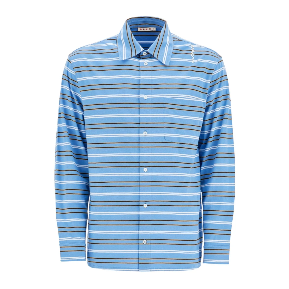 Marni Gestreepte katoenen coltrui polo Blue Heren