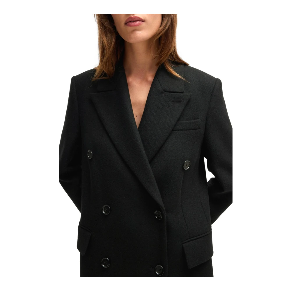 Hugo Boss Formele Lange Wollen Jas in Zwart Black Dames