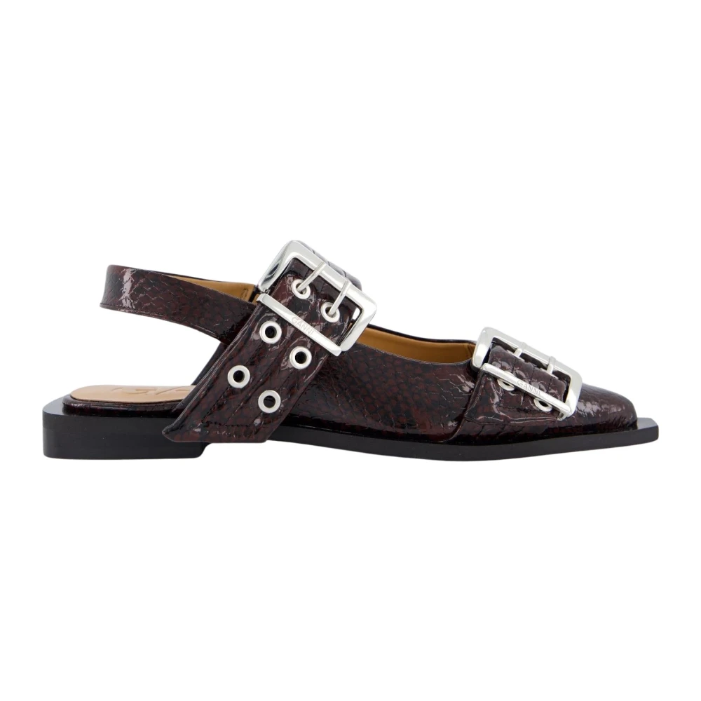 Ganni Women's Red Chunky Buckle Ballerina Shoes