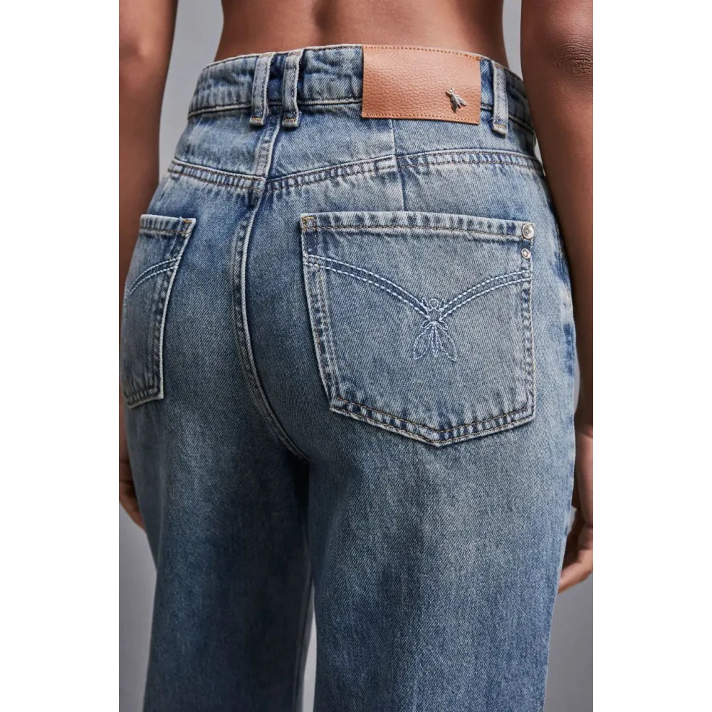 PATRIZIA PEPE Denim broek met rechte snit en stone wash effect Blue Dames