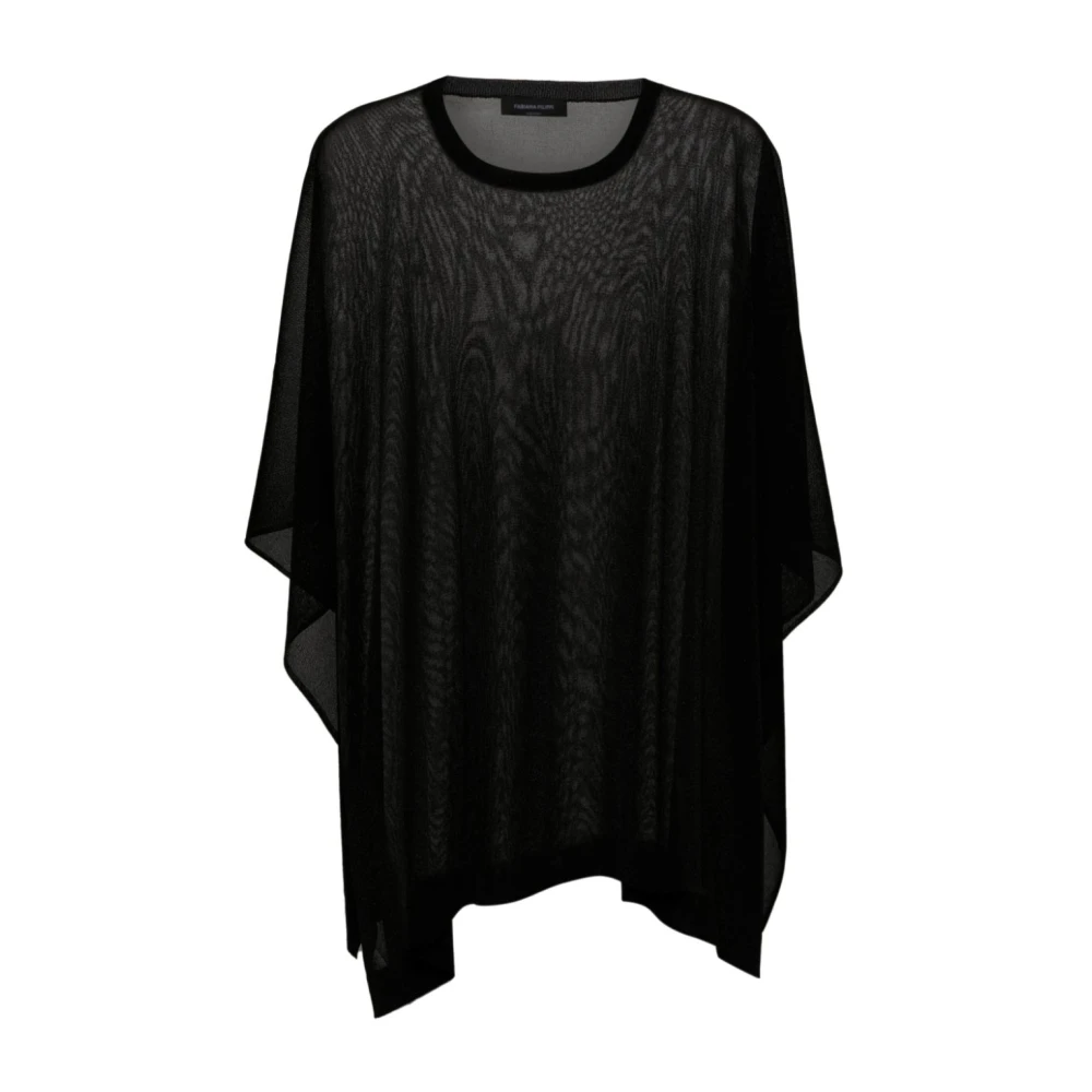 Fabiana Filippi Zwarte gebreide cape jas met lurex details Black Dames