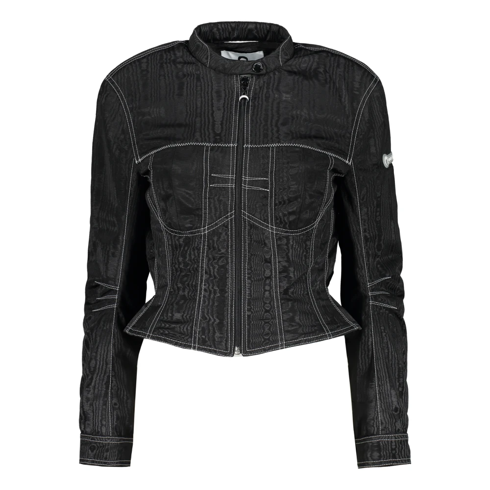 Marine Serre Gestructureerde Moiré Stof Jas Black Dames