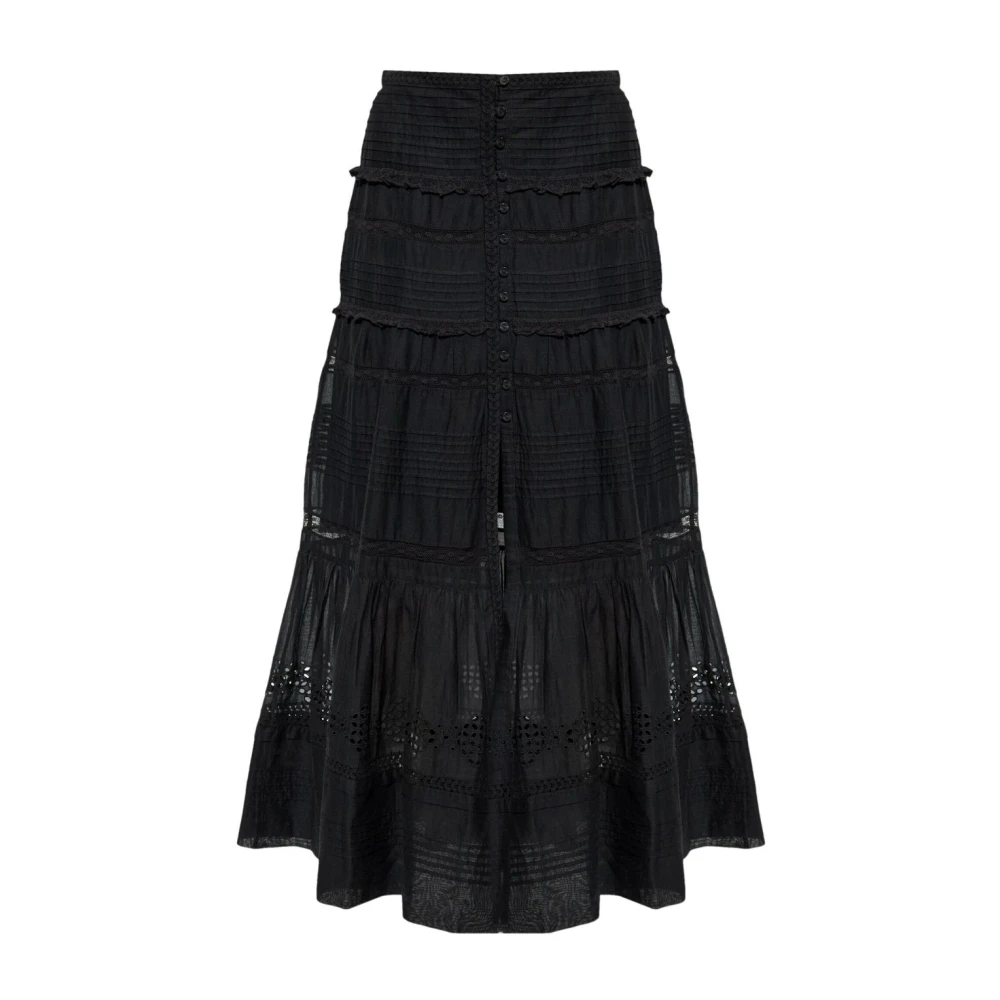 Isabel Marant Étoile Zwarte Katoenen Voile Lange Rok Black Dames