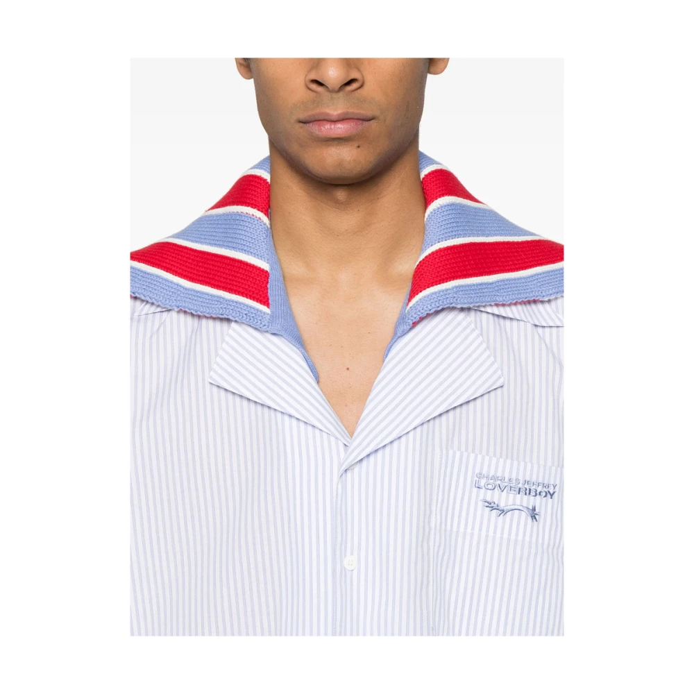 Loverboy by Charles Jeffrey Blauw Gestreept Overhemd met Borstzak Blue Heren