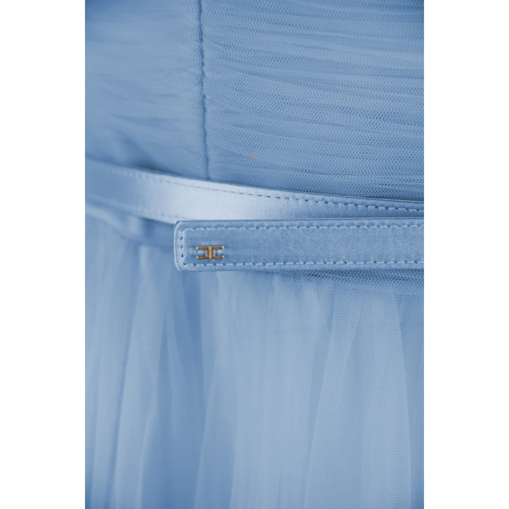 Elisabetta Franchi Lange tule jurk met riem Blue Dames