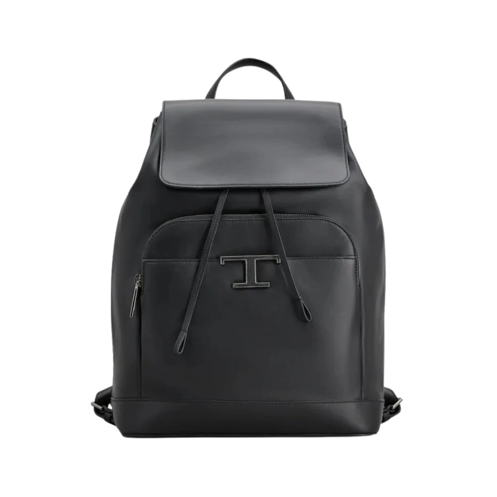 Tod's Hombre Negro Mochila De Piel De Becerro Con T Timeless