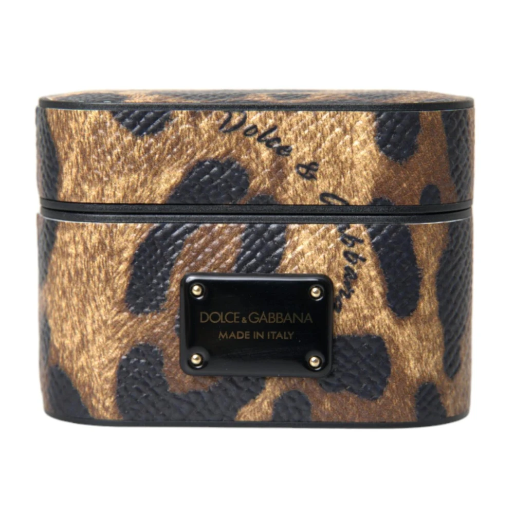 Dolce & Gabbana Luipaard Kalfsleer Logo Airpods Hoesje Brown Unisex