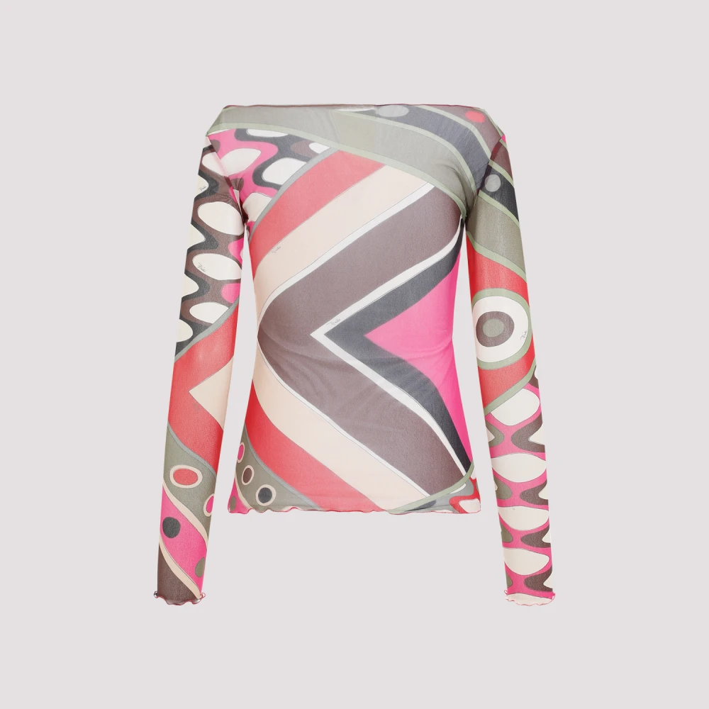 EMILIO PUCCI Multicolor Geometrische Print Off-Shoulder T-Shirt Multicolor Dames